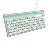 Wired Computer Keyboard,USB Keyboard with Phone Holder,Compact Full Size 102 Keys for Windows PC/Laptop/Desktop —White Cyan
