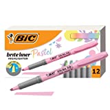 BIC Brite Liner Grip Pastel Highlighter Set, Chisel Tip, 12-Count Pack of Pastel Highlighters in Assorted Colors, Cute Highlighters for Bullet Journal Exercises, Note Taking and More