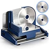 Razorri Electric Food Slicer, Meat & Deli Food Slice, 2 Shapes Stainless Steel Blades, Adjustable Thickness Cuts Fruit & Vegetables, Bread and Cheese Home Use, Suction Base, 200W, Navy Blue