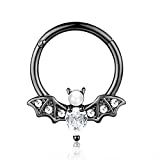 16G Septum Ring for Women Men 316L Surgical Stainless Steel Nipple Rings Cute Bat Halloween Nose Ring Seamless Hinged Segment Clicker CZ Daith Earrings Rook Helix Tragus Cartilage Piercing Jewelry