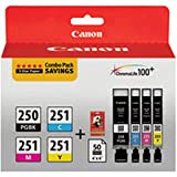 Canon PGI-250BK/CLI-251CMY Black/Color Ink Cartridges & PP-201 Paper Combo Pack