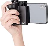 KIWIFOTOS Phone Tripod Mount, Phone Camera Grip Handle Holder with Detachable Bluetooth Shutter Remote Control and Cold Shoe Adapter for iPhone Samsung Smartphone Selfie Vlog Video Shooting-Black
