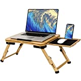 Feelin' Homey 100% Bamboo Lap Desk with a Mouse Pad Tray - for Laptops up to 15.6 Inch - Phone & Tablet Holders - Folding & Adjustable Legs - Work from Home Sofa & Bed Table - for Students and Gamers