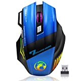 Wireless Gaming Mouse, VEGCOO C8 Rechargeable Silent Click Wireless Mouse with 2.4G USB Receiver, up to 4800 DPI Adjustable, 400mah Lithium Battery, Double Click for PC/Mac Gamer（Blue）