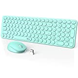 Wireless Keyboard and Mouse Combo, Silent Touch Technology, Compact Cordless Computer Keyboard Mouse Set with Round Keys, Long Battery Life for Laptop, PC, Chromebook, Power Switch (Green)
