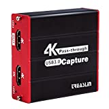 TreasLin Capture Card USB3.0 Game, 4K Video HDMI Capture Card Live Streaming Share for PS5 PS4 Switch Wii U DSLR Xbox on OBS Support Windows, Mac, Zero Latency HDMI Pass-Through