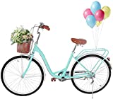 XianNv, Complete Cruiser Bikes, 26 Inch Beach Bike for Women - Classic Retro Bicycler Bicycle with Baskets & Rear Racks, Comfortable Commuter Bicycle for Leisure Picnics & Shopping (Blue)