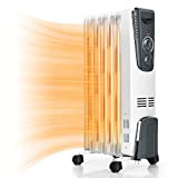 TANGKULA Electric Oil Heater, 1500W Oil Filled Radiator Heater w/ Tip-over and Overheating Protection, Portable Radiant Heater with Adjustable Thermostat, 3 Heating Modes for Home Office