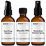 MedPeel Glycolic Acid 70% Essential Peel Kit, Includes Peel, Prep and Neutralizer, Professional, Deep Strength Chemical Face Peel, Minimize Pores Wrinkles, 1oz/ 30ml (Kit of 3)