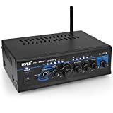 Home Audio Power Amplifier System with Bluetooth - 2X120W Mini Dual Channel Mixer Sound Stereo Receiver Box w/ RCA, AUX, Mic Input - For Amplified Speakers, PA, Theater, Studio Use - Pyle PTA4