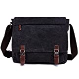 Canvas Messenger Bag for Men Women,Travel Satchel Shoulder bag 15.6 Inch Laptop Bags Business (Black)