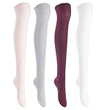 Lian LifeStyle Women's 4 Pairs Adorable, Ultra-Soft Thigh High Natural Cotton Socks LW1024 Size 6-9(Black,Coffee,DarkGrey,White)