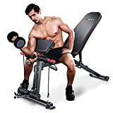 Goplus Adjustable Weight Bench, All-in-1 Workout Bench w/ Preacher Pad, Dumbbell Holder, Elastic Cables, Foldable Incline Decline Flat Exercise Utility Bench for Home Gym Full Body Strength Training