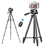 Torjim 60' Phone Tripod with Carry Bag, Aluminum Extendable Tripod Stand with Wireless Remote & Phone Holder, Compatible with Smartphone & Camera, Perfect for Video Recording/Live Streaming/Vlogging