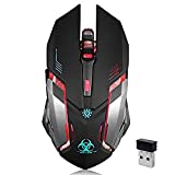 Wireless Gaming Mouse, VEGCOO C8 Silent Click Wireless Rechargeable Mouse with Colorful LED Lights and 3 Level DPI 400mah Lithium Battery for Laptop and Computer (Black)