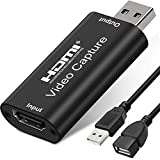 AMZHRLY 1080P Video Capture Card HDMI to USB Capture Video and Audio Recording via OBS Connect DSLR Camcorder for Game Live, Streaming, Video Conference (8 inch Cable)