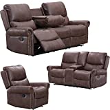 Recliner Sofa for Living Room Set Reclining Couch Sofa Chair Palomino Fabric Loveseat 3 Seater Home Theater Seating Manual Recliner Motion Home Furniture