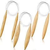 3 Pieces Jumbo Wooden Circular Knitting Needles Set Oversize Circular Knitting Needles Natural Wood Jumbo Needles for Chunky Yarn US Size 19, 35, 50 (40 Inches)