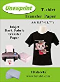 Heat Transfer Paper for Dark Fabric, Inkjet Transfer Paper for t-Shirts, Customer Pack 10 Sheets, by Unewprint (8.3'11.7')