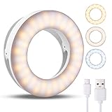 Benbilry Clip On Selfie Ring Light, [Rechargeable] [3 Light Modes] with 60 LED, 4-Level Mini Circle Light for iPhone/Android Cell Phone iPad Laptop Photography, Camera Video, Girl Makes up