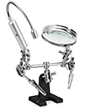 Ram-Pro Helping Hand Magnifier Glass Stand with Flexible Neck LED Flashlight & Alligator Clips – 3X Magnifying Lens, Perfect for Soldering, Crafting & Inspecting Micro Objects