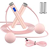 ESNESEMOH Jump Rope,Skipping Rope,Cordless Jump Rope,Ropeless Jumping Rope with Weight Ball,Adjustable Rope Length Jump Rope Counter for Workout Home Fitness,Weight Loss Equipment for Women,Men,Kids(Pink)