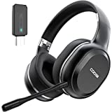 COOSII P80C Bluetooth Headphones Wireless with Dual Microphone with V5.0 USB Dongle Adapter for PC Computer Home Office Online Class Headset, 40H for Laptop Chromebook Cellphone Skype Zoom Call Center