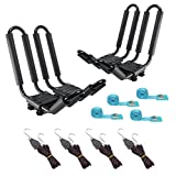 2 Pairs Heavy Duty Kayak Rack-Includes 4 Pcs Ratchet Tie-Mount on Car Roof Top Crossbar-Easy to Carry Kayak Canoe Boat Surf Ski (J-Bar Rack)