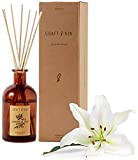 Reed Diffuser Sticks ‘Jasmine & Lily Scent’ Set, Includes 8 Rattan Scented Sticks Diffuser Reeds, All-Natural Essential Oil & Elegant Amber Glass Vase (5.75oz), Provides Constant Fragrance
