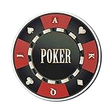 Lunarable Poker Tournament Mouse Pad for Computers, Casino Chip Poker Word in Center Rich Card Suits Print, Round Non-Slip Thick Rubber Modern Gaming Mousepad, 8' Round, Vermilion Army Green