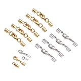 PH PandaHall 20 Sets Fold Over Cord End Caps Brass Lobster Claw Clasps Terminators Crimp End Tips Necklace Cord Ends for Jewelry Making, Silver & Golden