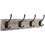Wall Mounted Coat Rack,Sageme Wooden Entryway Vintage Rustic Coat Rack Hat Hanger Rack Zinc die-cast 4-Hook Rail for The Entryway, Bathroom, Bedroom, Kitchen, Mudroom Pinewood Alloy 4-Hook