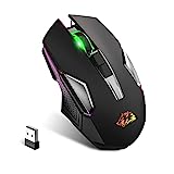FELICON Wireless Gaming Mouse Rechargeable with Rainbow RGB Backlit,Optical Sensor 3 Level DPI,Ergonomic Gamer Laptop High Performance PC Mice with 8 Buttons for Windows 7/8/10/XP Vista(Black)