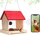 Large Handmade Bird Feeder with Wireless 1080P Camera, Bird Buddy HD Mini WiFi Camera, Window Handmade Wooden House for Outside