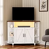 Corner TV Stand for TVs Up to 55 Inch, 45” Modern Farmhouse TV Stand for 55+ Inch TV Corner Entertainment Center with Barn Doors, Corner TV Cabinet with Adjustable Shelves for Living Room, White