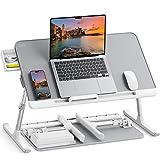 SAIJI Laptop Bed Tray Table, Laptop Computer Lap Desk for Bed, Laptop Bed Desk with Anti-Slip PVC Leather,Adjustable Laptop Stand for Bed Sofa Couch, Bed Trays for Eating Breakfast(Large,Gray)