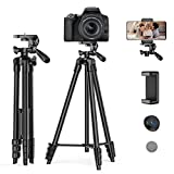 Camera Tripod, 55' Phone Tripod Stand with Remote Shutter, Carry Bag for Travel Record/TIK Tok/Photography/Live Stream/YouTube Video, Compatible DSLR and Smartphone
