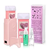 Rose Wax Roller Kit for Women and Men, Depilatory Soft Wax roller Warmer at Home Waxing Kit for arms legs and larger areas of the body Sensitive Skin Hair Removal, Roll On Wax Cartridge Refill Waxing Kit