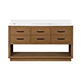 Ove Decors Carran 60' Double Undermount Sink Bathroom Vanity with Cultured Marble Countertop, Pre-Assembled | Backsplash Included | 06 Drawers and Open Shelf, 60 inches, Wax Pine