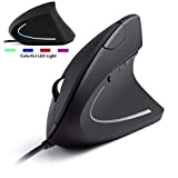 UBEI Ergonomic Mouse Protecting Hand Joints Optical Wired Vertical Mouse Adjustable DPI 800/1200 / 2000/3600 USB Wired Computer Gaming Mouse with 4 Kinds Color Light（Black）