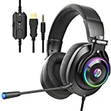 HP Wired Gaming Headphones Xbox One Headset with Surround Sound, RGB LED Lighting, Noise Isolating Over Ear Gaming Headset with Adjustable Mic, for PS5,PS4, Xbox One, Nintendo Switch, PC, Laptop-Black