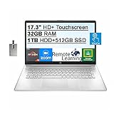 2021 HP 17.3' HD+ Touchscreen Laptop Computer, AMD Ryzen 5-5500U(6-core) Processor, 32GB RAM, 1TB HDD+512GB SSD, AMD Radeon Graphics, HD Audio, HD Webcam, Win 10, Silver, 32GB USB Card
