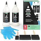Arteza Decoupage Glue Refill Kit, 1 Gloss- and 1 Matte-Finish Glue, 16-oz Bottles, 3 Foam Brushes, 3 Pairs of Gloves, Art Supplies for Decoupaging on Glass and Furniture, with Fabric and Tissue Paper