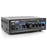 Home Audio Power Amplifier System - 2X120W Dual Channel Mixer Sound Stereo Receiver Box w/RCA, USB, AUX, Headphone, Mic Input, LED - for PA, Theater, Home Entertainment, Studio Use - Pyle PTAU55