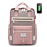 LOVEVOOK Laptop Backpack College Bookbag for Women Waterproof Travel Backpack Cute School Backpack with USB Charging Port 15.6 Inch, Pink