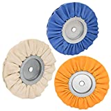 3PCS 8' Airway Buffing Wheel(1 pcs White/1 pcs Orange/1 pcs Blue),5/8' Arbor Hole,16 Ply Fine,Medium,Coarse Polishing for Angle Grinder Mirror Finish on Aluminum and Stainless, by NAKAO