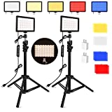 Unicucp 2 Packs 96 Dimmable 2400-6800K Bi-Color LED Video Light 11 Brightness 97 CRI with Adjustable Tripod Stand/4 Color Filters for Video Conference Lighting/YouTube Photography/Zoom Calls/Vlogging