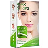 Nopunzel Facial Wax Strips Hypoallergenic All Skin Types - Face & Hair Removal For Women At Home Waxing Kit with 40 Face Wax Strips (2 Sizes) + 4 Calming Oil Wipes