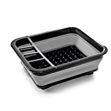 BINO Collapsible Dish Drying Rack - Space Saving Folding Dish and Cutlery Drainer for Kitchen, Grey