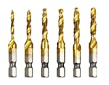 wesleydrill Titanium Combination Tap Drill Bit Set 6 Pcs Screw Tapping Bit Multi-Function Bit Set Fit for Light Metal Aluminum Board Iron etc